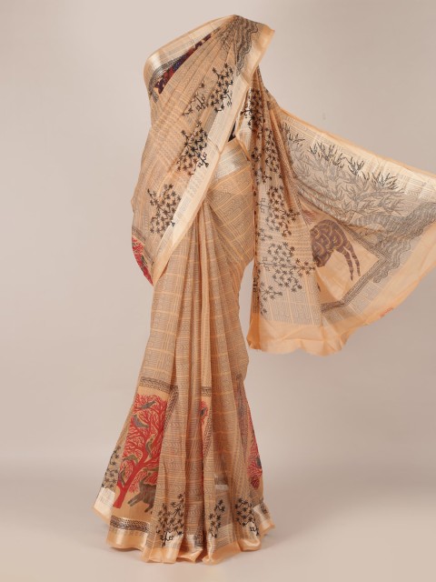 

Pothys Peach-Coloured Printed Jute Silk Saree
