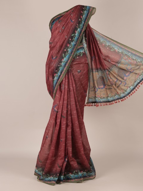 

Pothys Brown Printed Jute Silk Saree