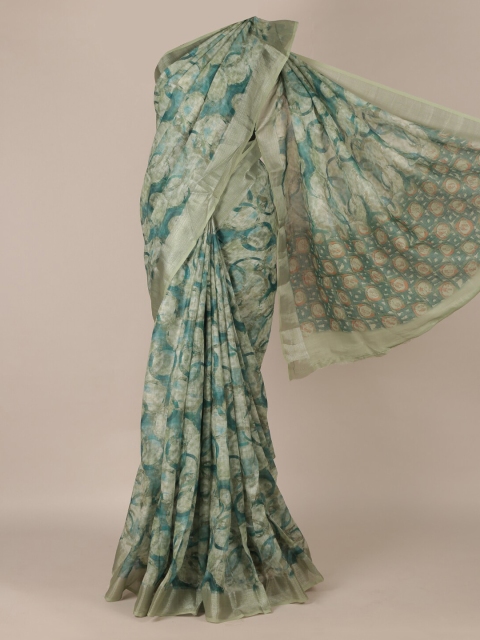

Pothys Green & Off-White Linen Blend Printed Saree
