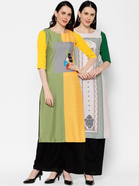 

7Threads Women Pack Of 2 Printed Straight Kurtas, Off white