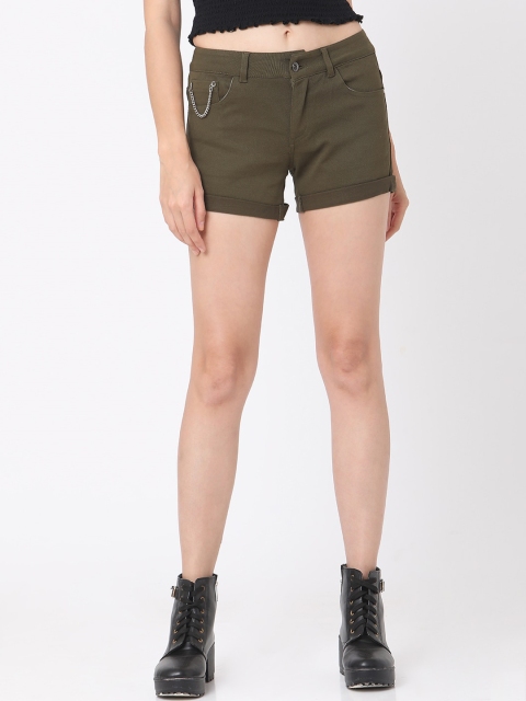 

Deal Jeans Women Olive Green Solid Regular Fit Hot Pants