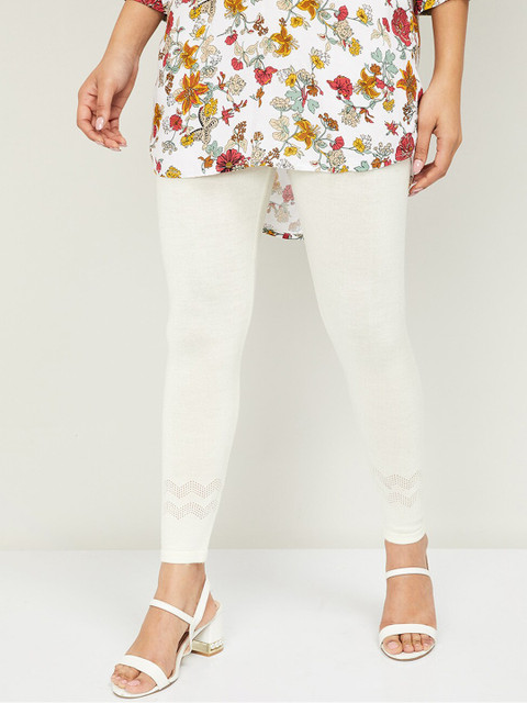 

Melange by Lifestyle Women Off White Solid Ankle-Length Leggings