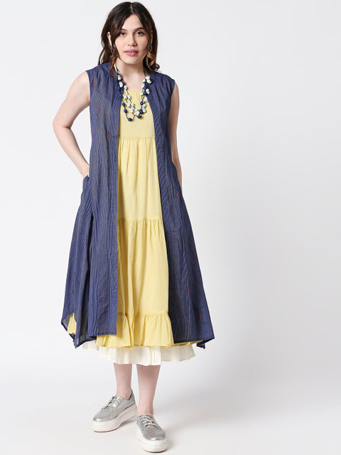 

TERQUOIS Women Yellow Solid A-Line Dress With Jacket