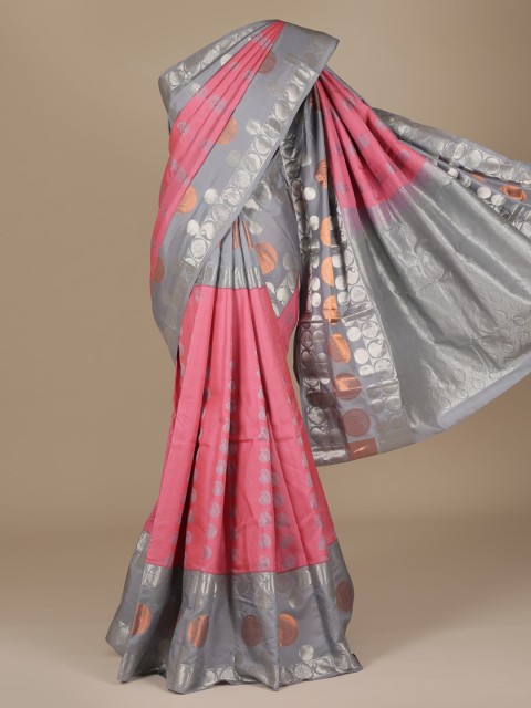 

Pothys Pink & Grey Pure Silk Woven Design Saree