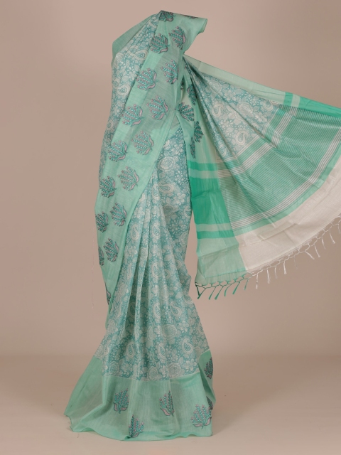 

Pothys Green Printed Cotton Blend Saree