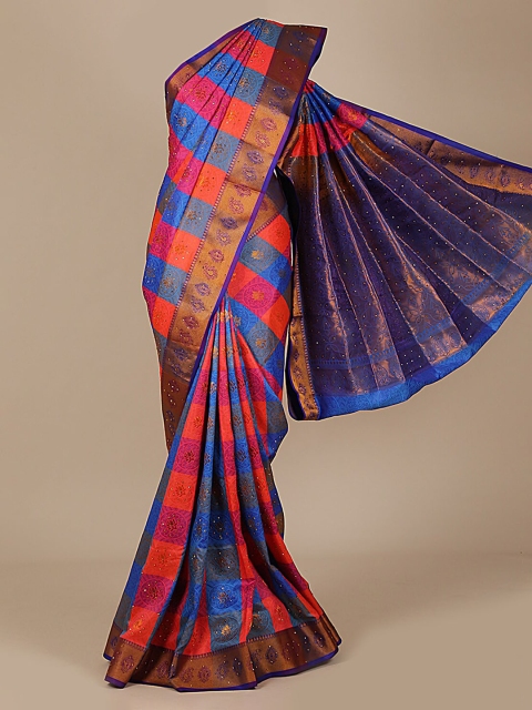 

Pothys Orange Checked Art Silk Saree