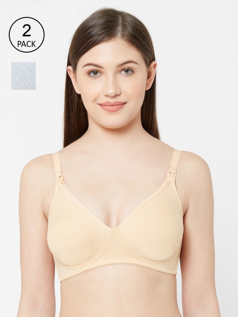 

Juliet Women Pack Of 2 Solid Non-Wired Non-Padded Maternity Bra MOM, Beige
