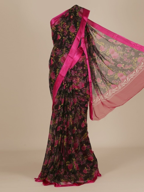 

Pothys Black & Pink Poly Chiffon Printed Saree