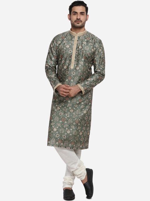 

azania Men Green & Beige Printed Kurta with Churidar