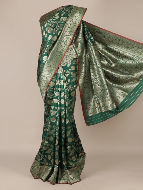 

Pothys Green & Gold-Toned Jute Silk Woven Design Saree