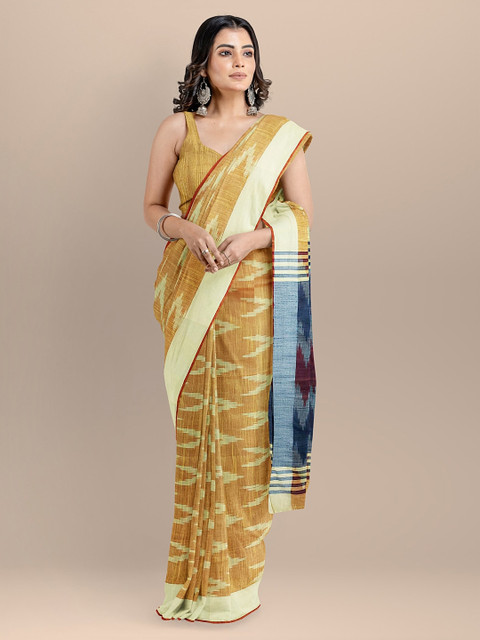 

BharatSthali Yellow Pure Cotton Woven Design Pochampally Saree