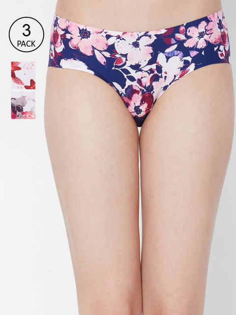 

Juliet Women Pack of 3 Floral Printed Mid-Rise Basic Briefs BPR02-3-4-1, Navy blue