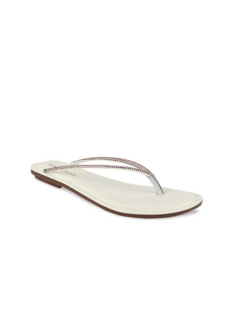 

CALZADO Women White Embellished Open Toe Flats