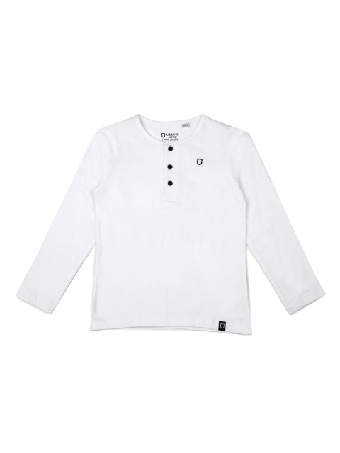 

Urbano Juniors Boys White Solid Cotton Henley Neck Pure Cotton T-shirt