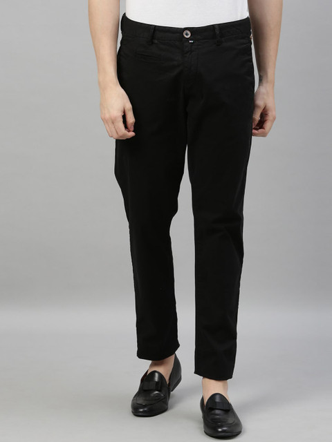 

RARE RABBIT Men Black Straight Fit Solid Regular Trousers