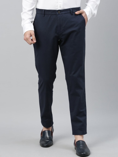 

RARE RABBIT Men Navy Blue Tapered Fit Printed Regular Trousers