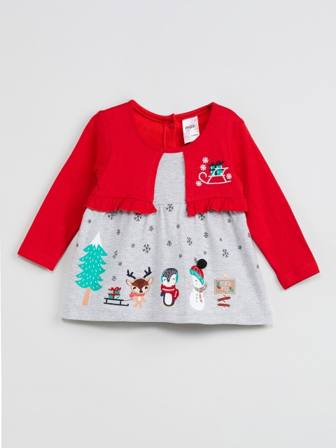 

max Girls Red Printed A-Line Dress