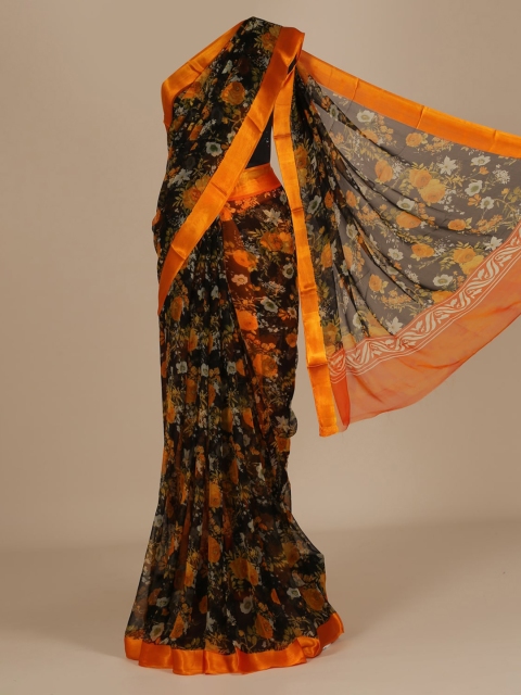 

Pothys Black & Orange Poly Chiffon Printed Saree