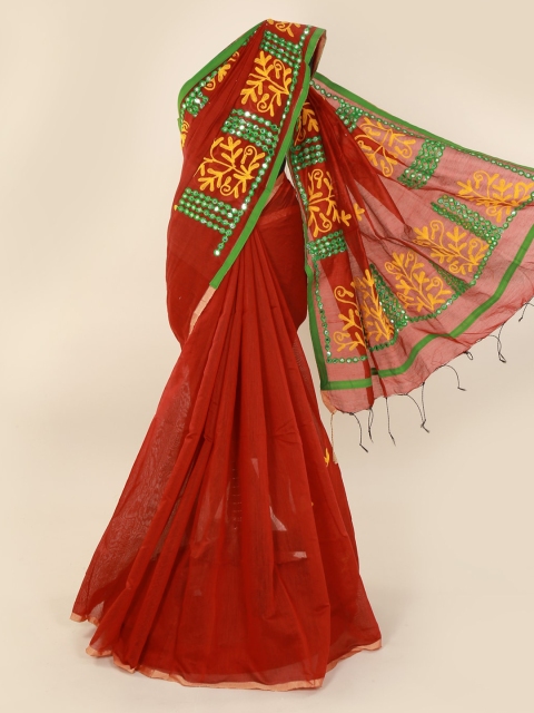 

Pothys Red Embellished Cotton Blend Saree
