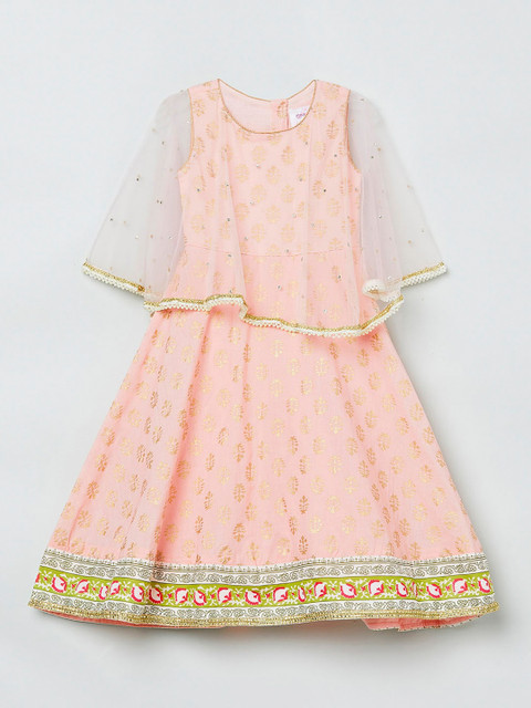 

max Girls Orange Printed Fit and Flare Dress