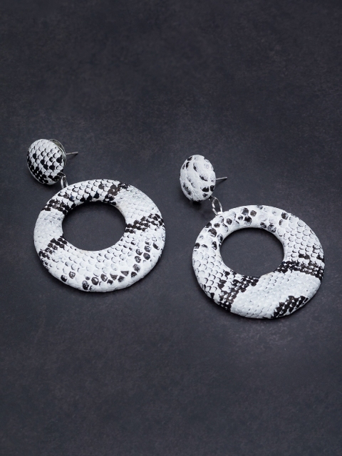 

Golden Peacock White & Black Circular Drop Earrings