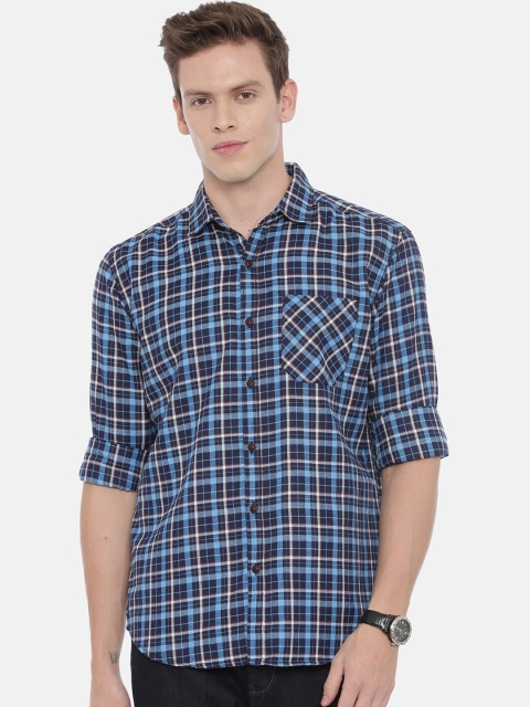 

William White Men Blue & White Slim Fit Checked Casual Shirt
