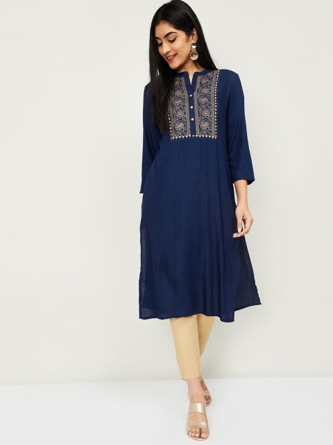 

Melange by Lifestyle Women Navy Blue Yoke Design A-Line Kurta