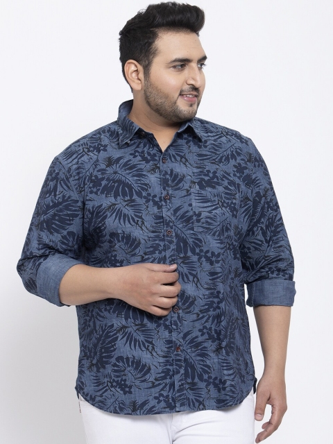 

plusS Men Blue Regular Fit Printed Casual Shirt