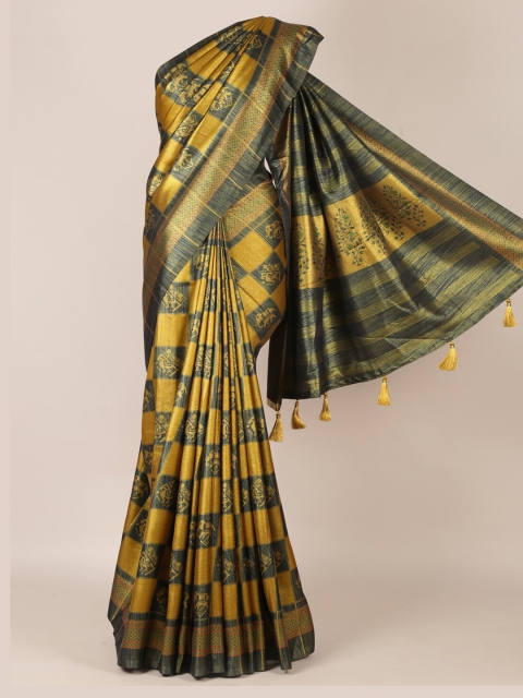

Pothys Gold-Toned Checked Jute Silk Saree