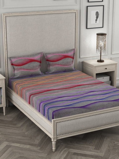 

STELLAR HOME Multicoloured Abstract 90 GSM Linen Double Queen Bedsheet With 2 Pillow Covers, Multi