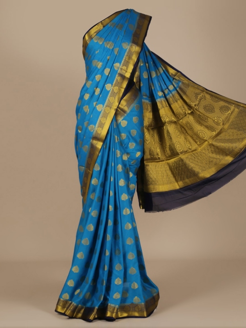 

Pothys Blue & Gold-Toned Poly Chiffon Woven Design Saree