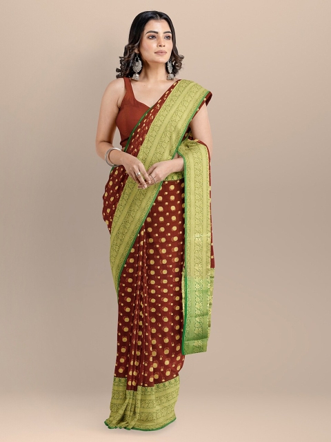 

BharatSthali Brown & Green Silk Cotton Woven Design Banarasi Sustainable Saree