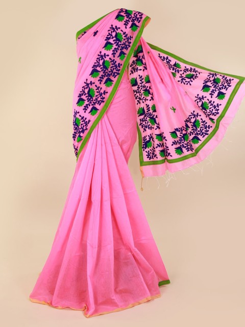 

Pothys Pink Solid Cotton Blend Saree