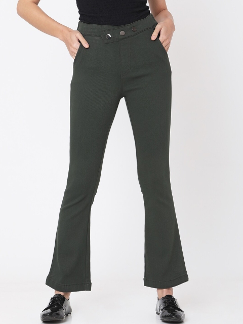

Deal Jeans Women Olive Green Solid Flare Jeggings