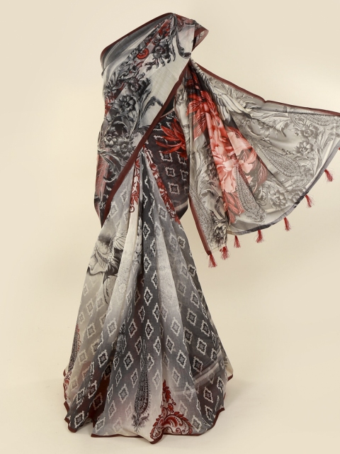 

Pothys Grey & Red Cotton Blend Printed Saree