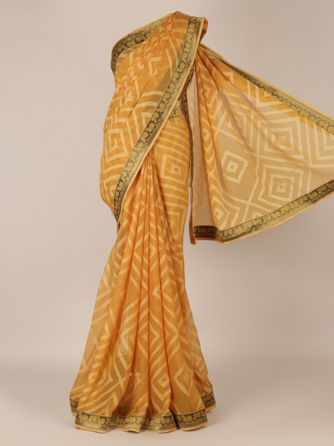 

Pothys Mustard Printed Poly Georgette Saree with Zari Border