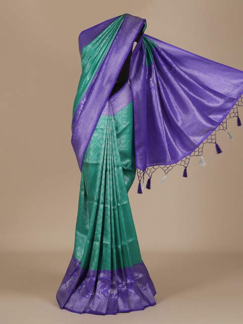 

Pothys Green & Blue Jute Silk Woven Design Saree