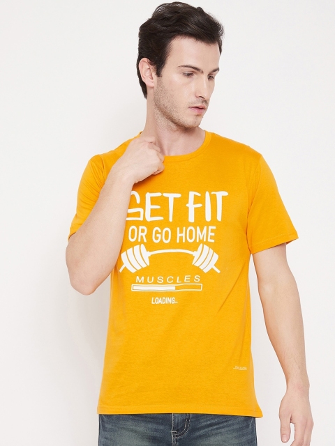 

Purple Feather Men Mustard Printed Round Neck T-shirt