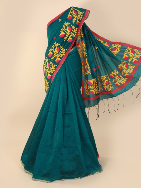 

Pothys Green Solid Cotton Blend Saree
