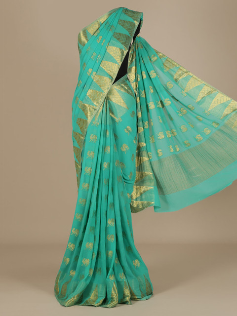 

Pothys Green Woven Design Poly Chiffon Saree