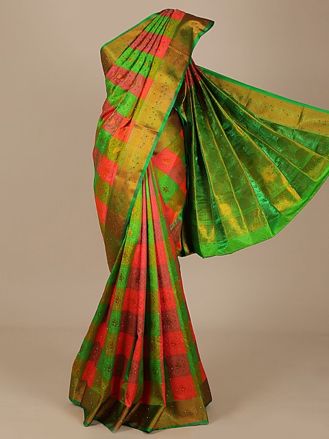 

Pothys Green & Pink Art Silk Checked Saree