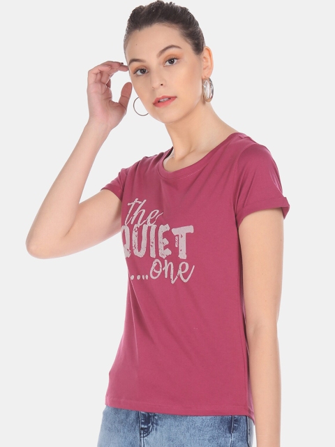 

Sugr Women Red Printed Round Neck T-shirt