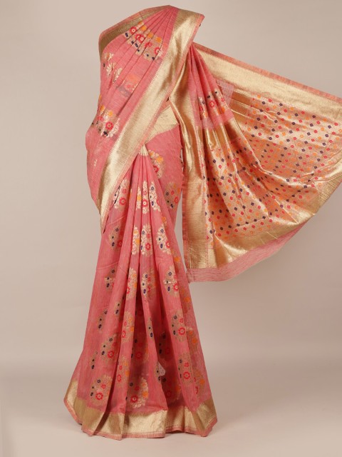 

Pothys Pink & Gold-Toned Jute Silk Woven Design Saree