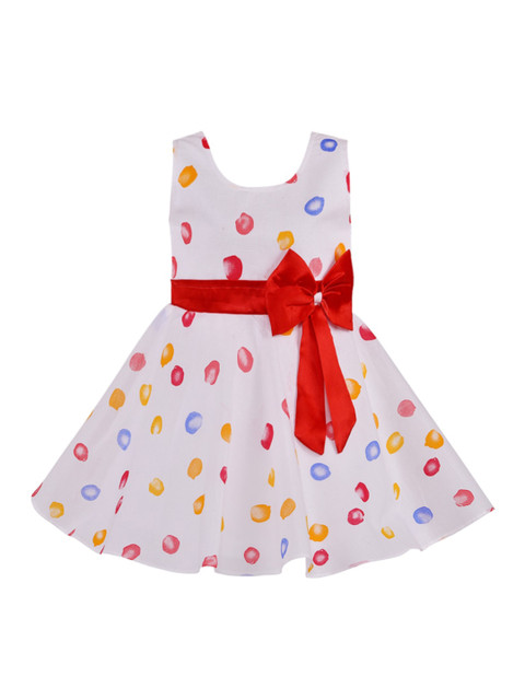 

Wish Karo Girls White Printed Fit and Flare Dress
