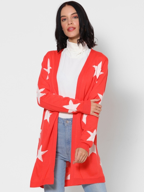 

FOREVER 21 Women Red Printed Cardigan Sweater