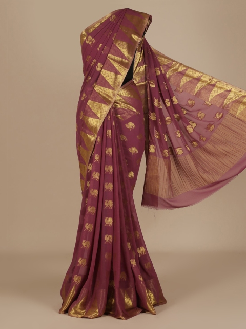 

Pothys Lavender & Gold-Toned Poly Chiffon Woven Design Saree