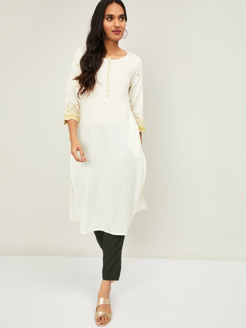 

Melange by Lifestyle Women Off-White Embroidered Straight Kurta