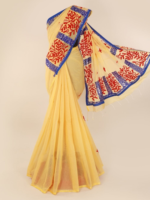 

Pothys Yellow & Red Cotton Blend Embroidered Saree