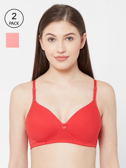 

Juliet Women Pack Of 2 Solid Non-Wired Lightly Padded Everyday Bra 1059, Red