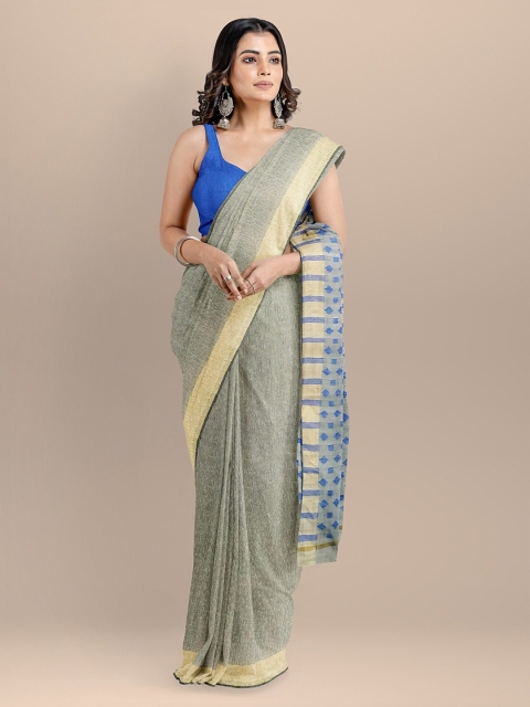 

BharatSthali Grey & Blue Pure Cotton Woven Design Tussar Sustainable Saree